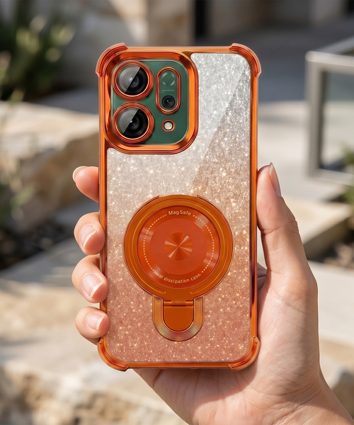 Oppo Reno 14 5G Invincible Bracket Ring Stand Shimmer Airbag Cosmic Orange Case