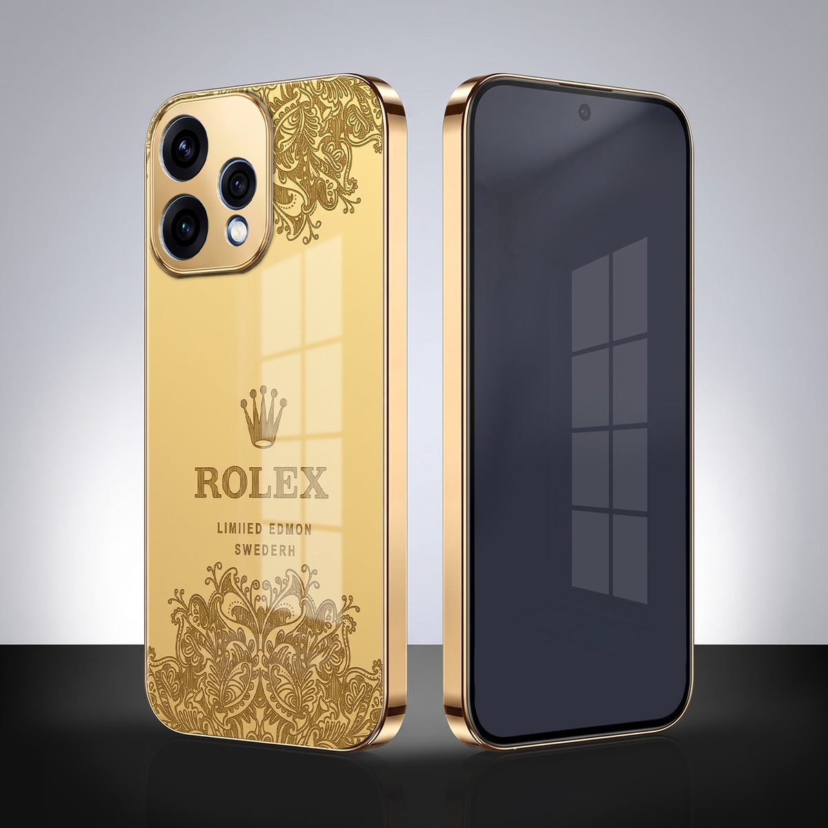 Oppo Reno 15 5G Rolex Crown Gold Electroplated Glass Phone Back Case