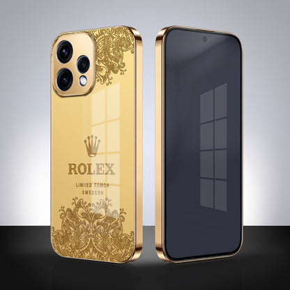 Oppo Reno 15 5G Rolex Crown Gold Electroplated Glass Phone Back Case