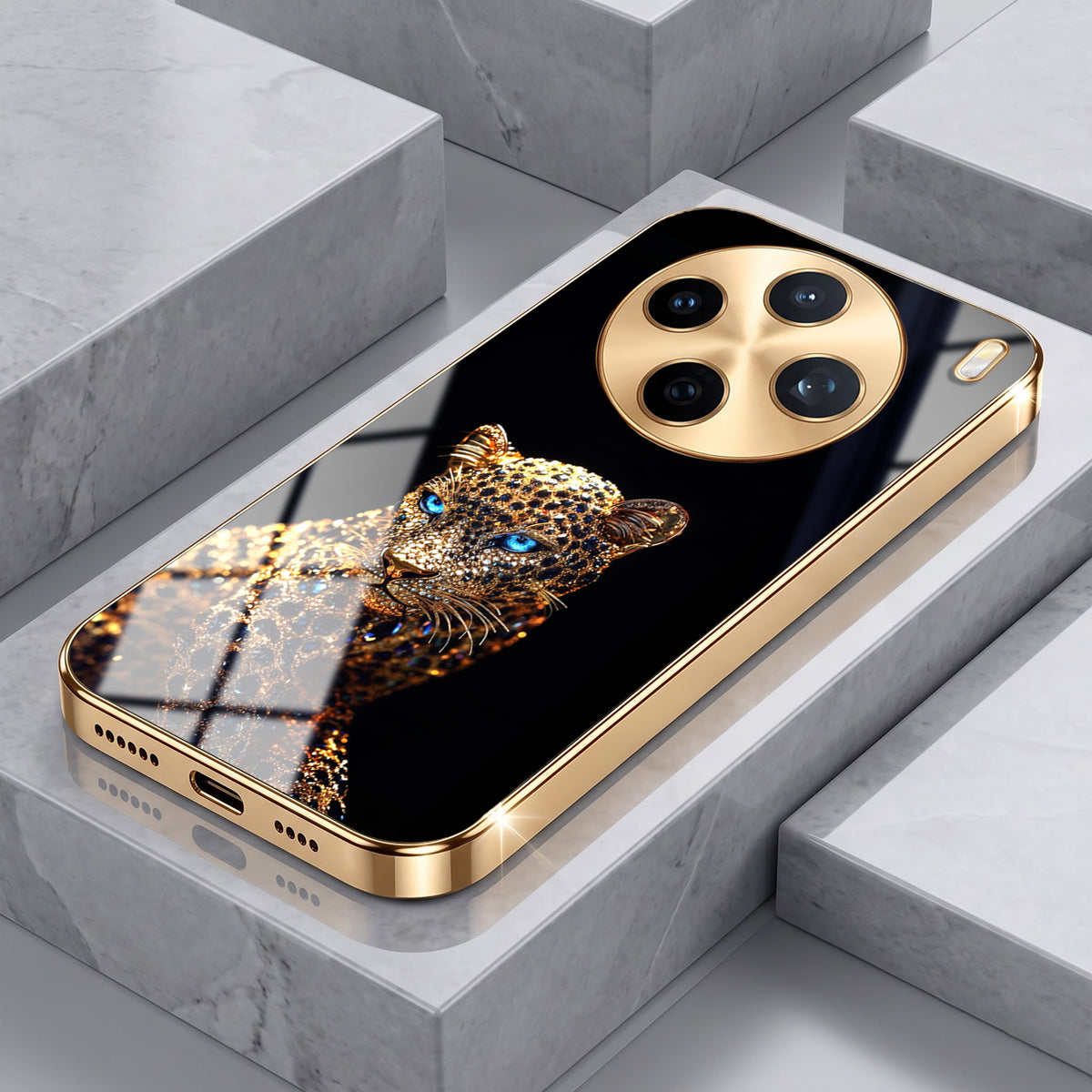 Vivo X200T 5G Panther Gold Electroplated Glass Phone Back Case