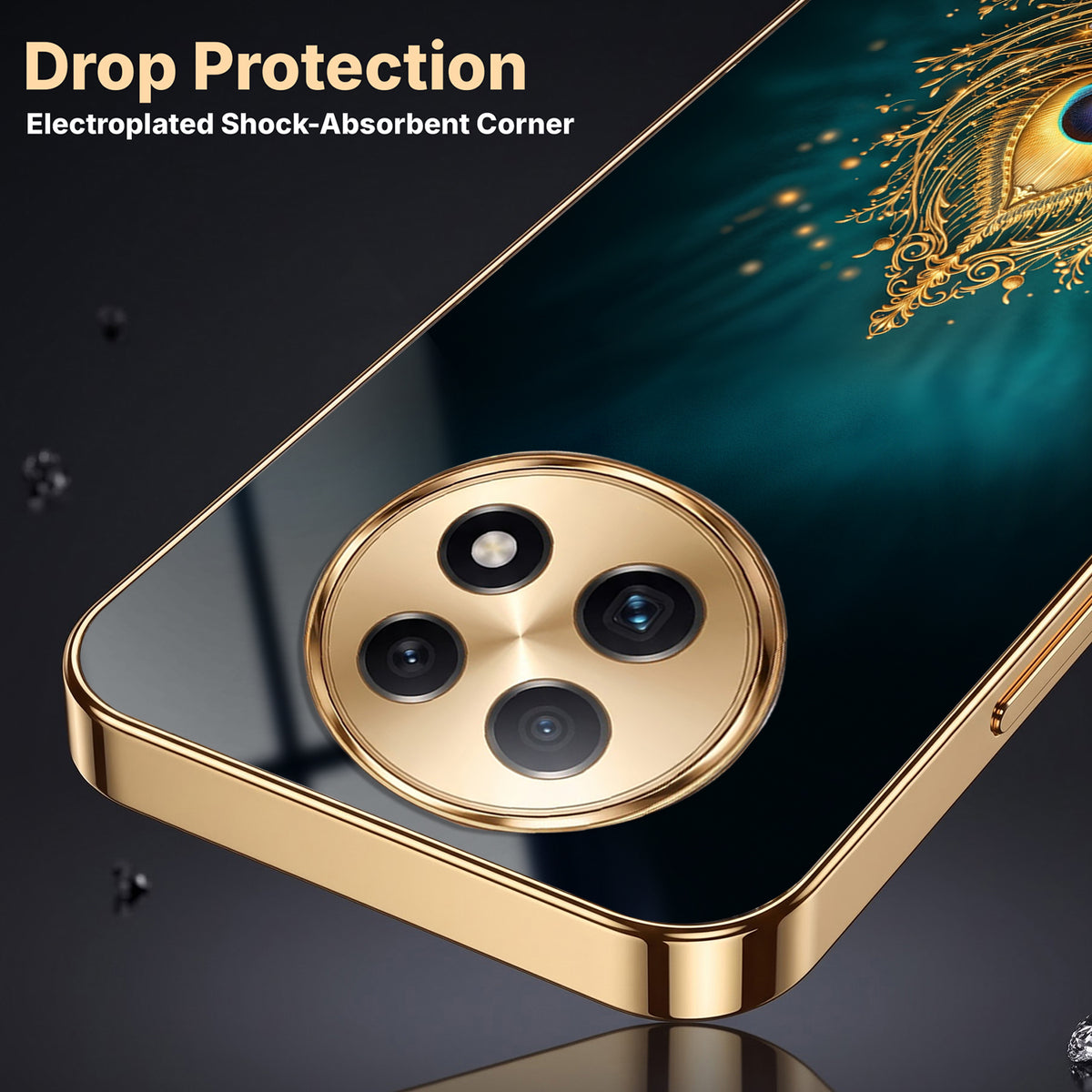 Oppo F29 Pro 5G Golden Peacock Feather Gold Electroplated Glass Phone Back Case