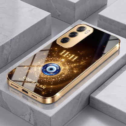 Oppo Reno 12 Pro 5G God’s Plan Evil Eye Gold Electroplated Glass Phone Back Case