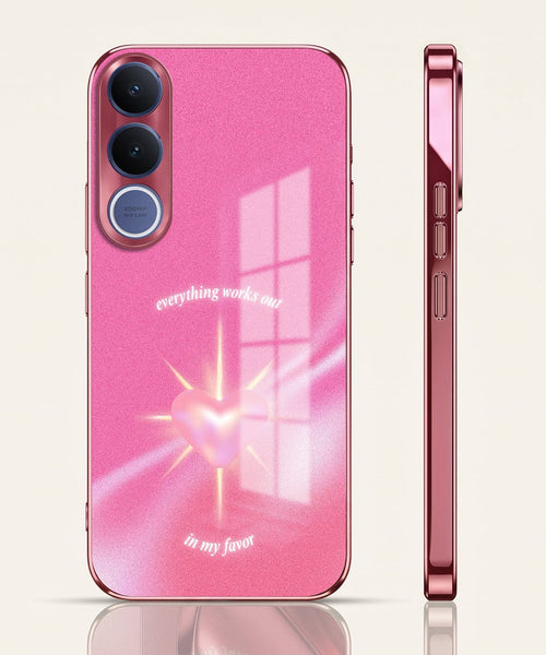 Vivo V70 FE 5G Luxury Glowing Heart Pink Electroplated Glass Phone Back Case