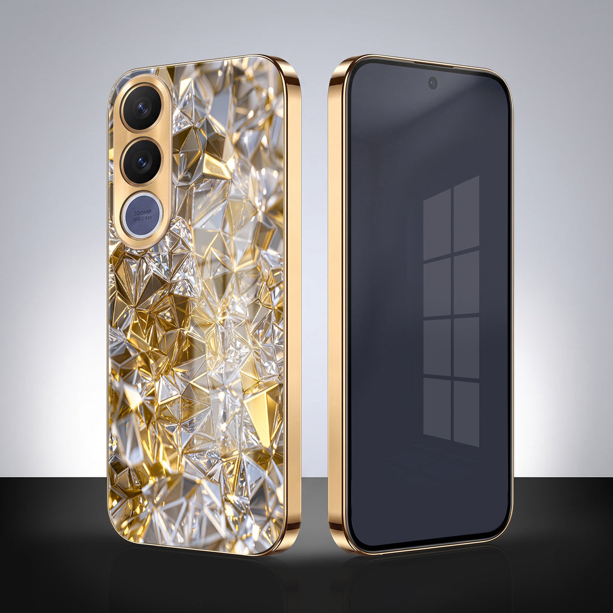Vivo V70 FE 5G White Diamond Shatter Gold Electroplated Glass Phone Back Case