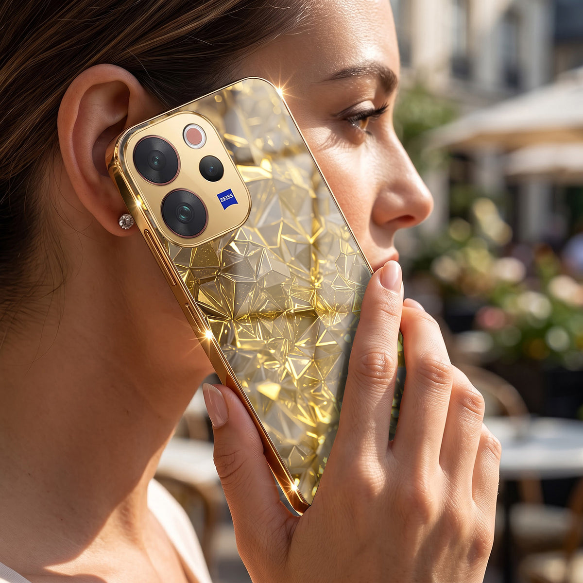 Vivo V70 5G Golden Diamond Shatter Gold Electroplated Glass Phone Back Case