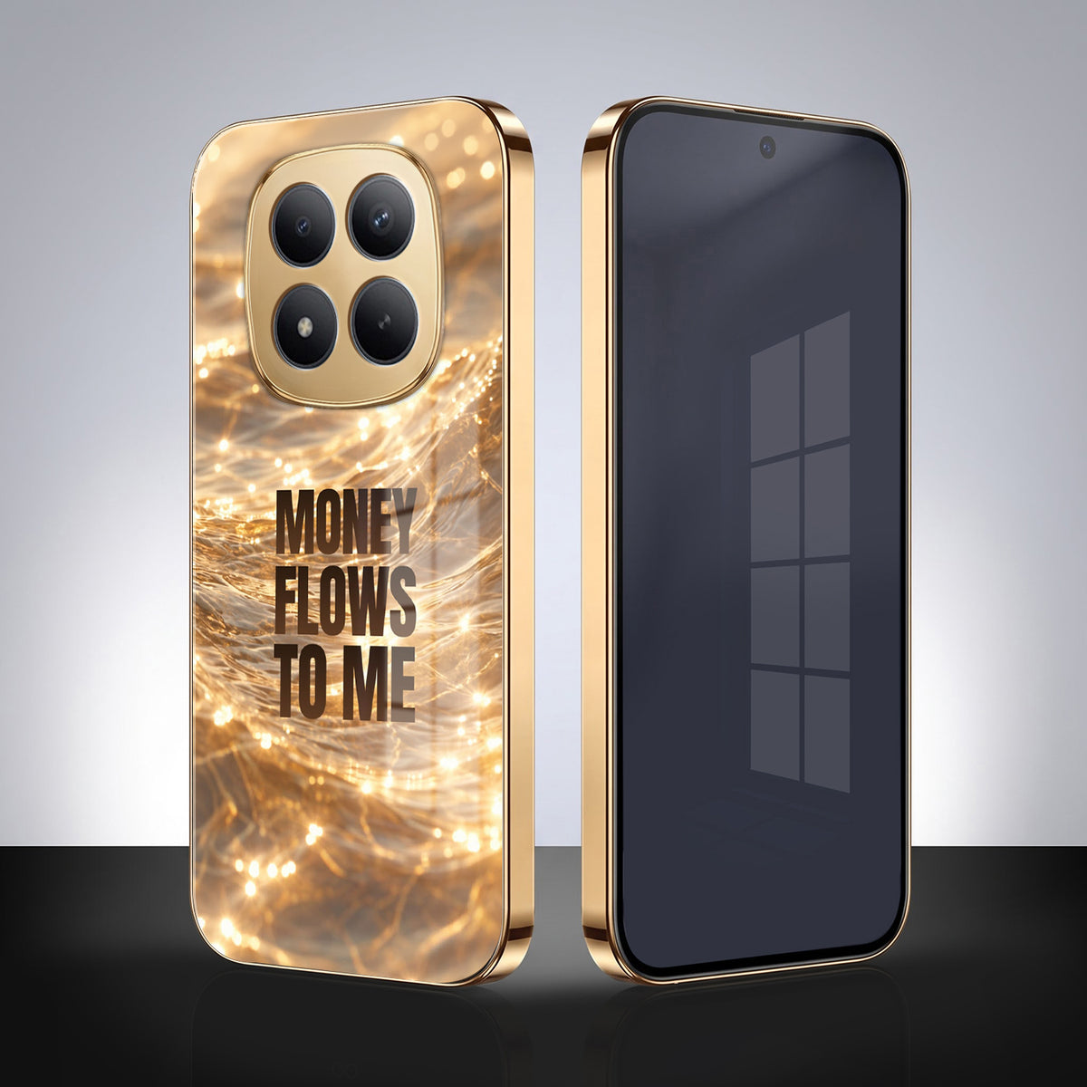 Redmi Note 15 Pro+ 5G Money Flows To Me Gold Electroplated Glass Phone Back Case