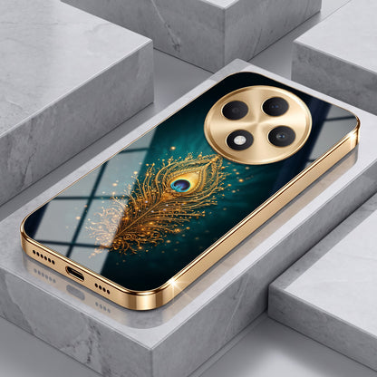OPPO F27 Pro+ 5G Golden Peacock Feather Gold Electroplated Glass Phone Back Case