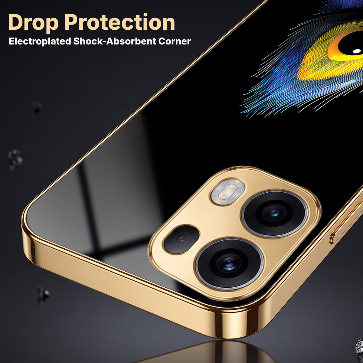 Oppo Reno 13 Pro 5G Multi-Feather Peacock Gold Electroplated Glass Phone Back Case