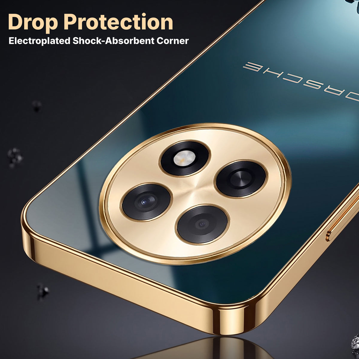 Oppo F31 Pro+ 5G Porsche Luxury Gold Electroplated Glass Phone Back Case