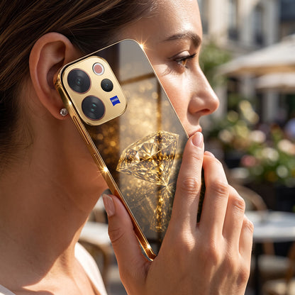 Vivo V70 5G Golden Diamond Gold Electroplated Glass Phone Back Case