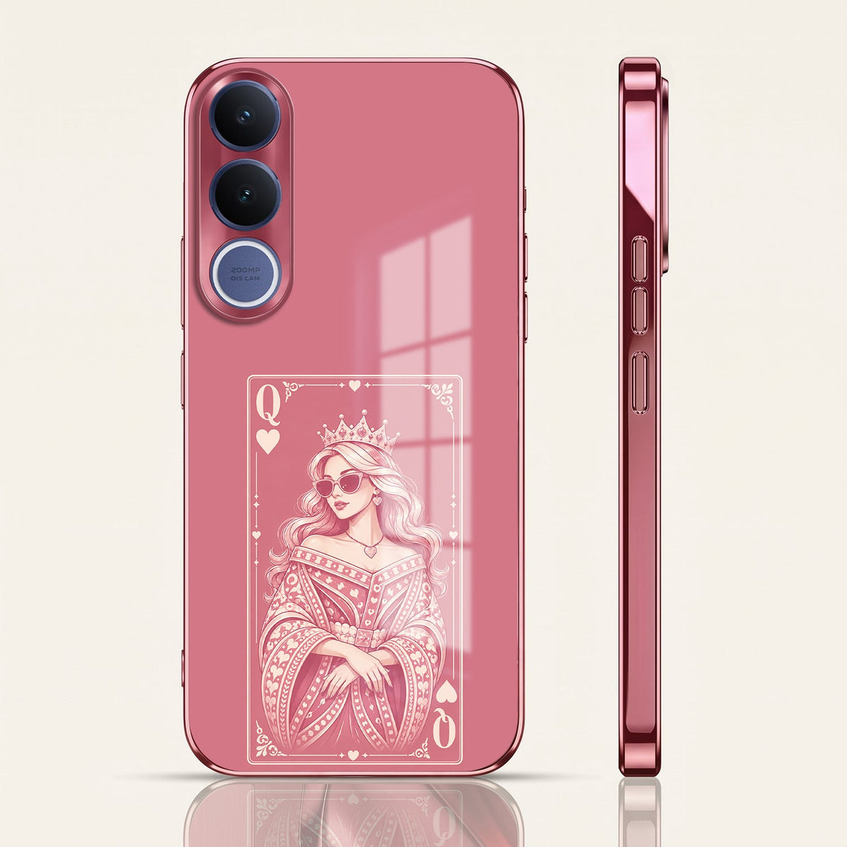 Vivo V70 FE 5G Luxury Royal Queen Pink Electroplated Glass Phone Back Case