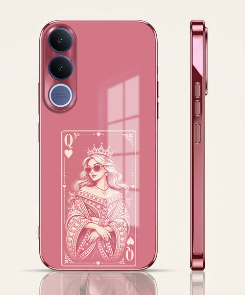 Vivo V70 FE 5G Luxury Royal Queen Pink Electroplated Glass Phone Back Case