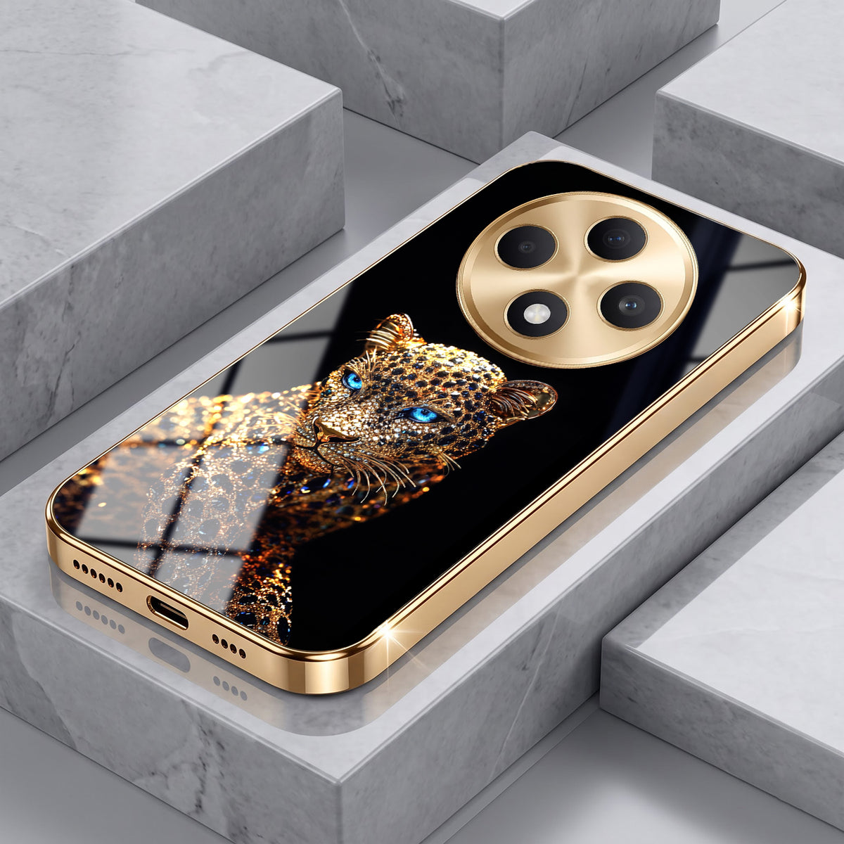 Oppo F27 5G Panther Gold Electroplated Glass Phone Back Case