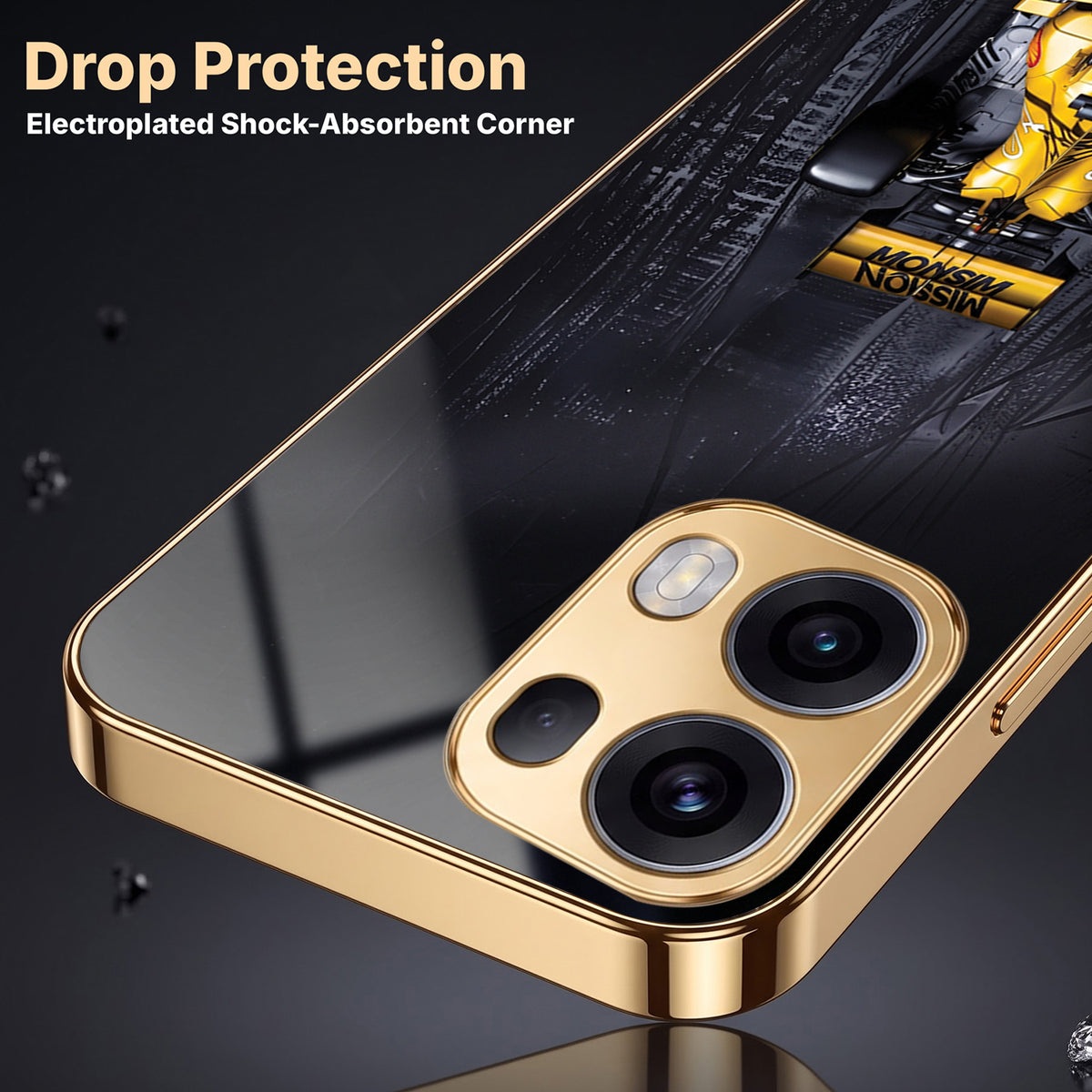 Oppo Reno 13 Pro 5G F1 Racing Car Gold Electroplated Glass Phone Back Case
