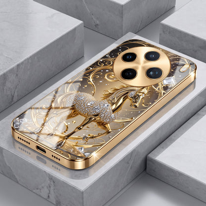 Vivo X200T 5G Luxury Horse Texture Gold Electroplated Glass Phone Back Case