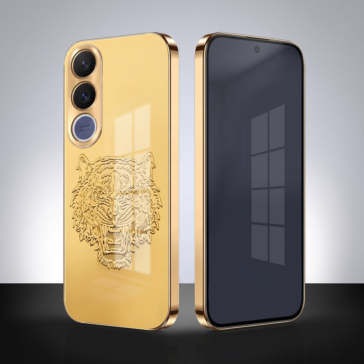 Vivo V70 FE 5G Golden Tiger Face Gold Electroplated Glass Phone Back Case