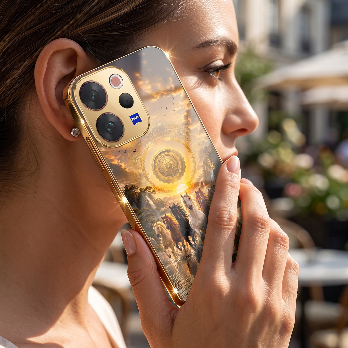 Vivo V70 5G Celestial Seven Horses Gold Electroplated Glass Phone Back Case