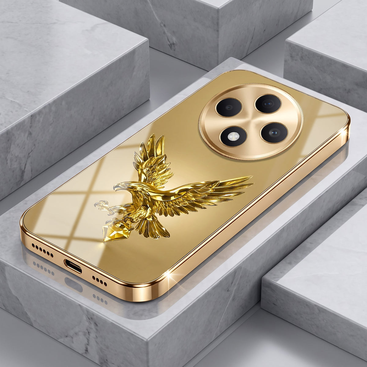 Oppo F27 Pro+ 5G Golden Eagle Gold Electroplated Glass Phone Back Case