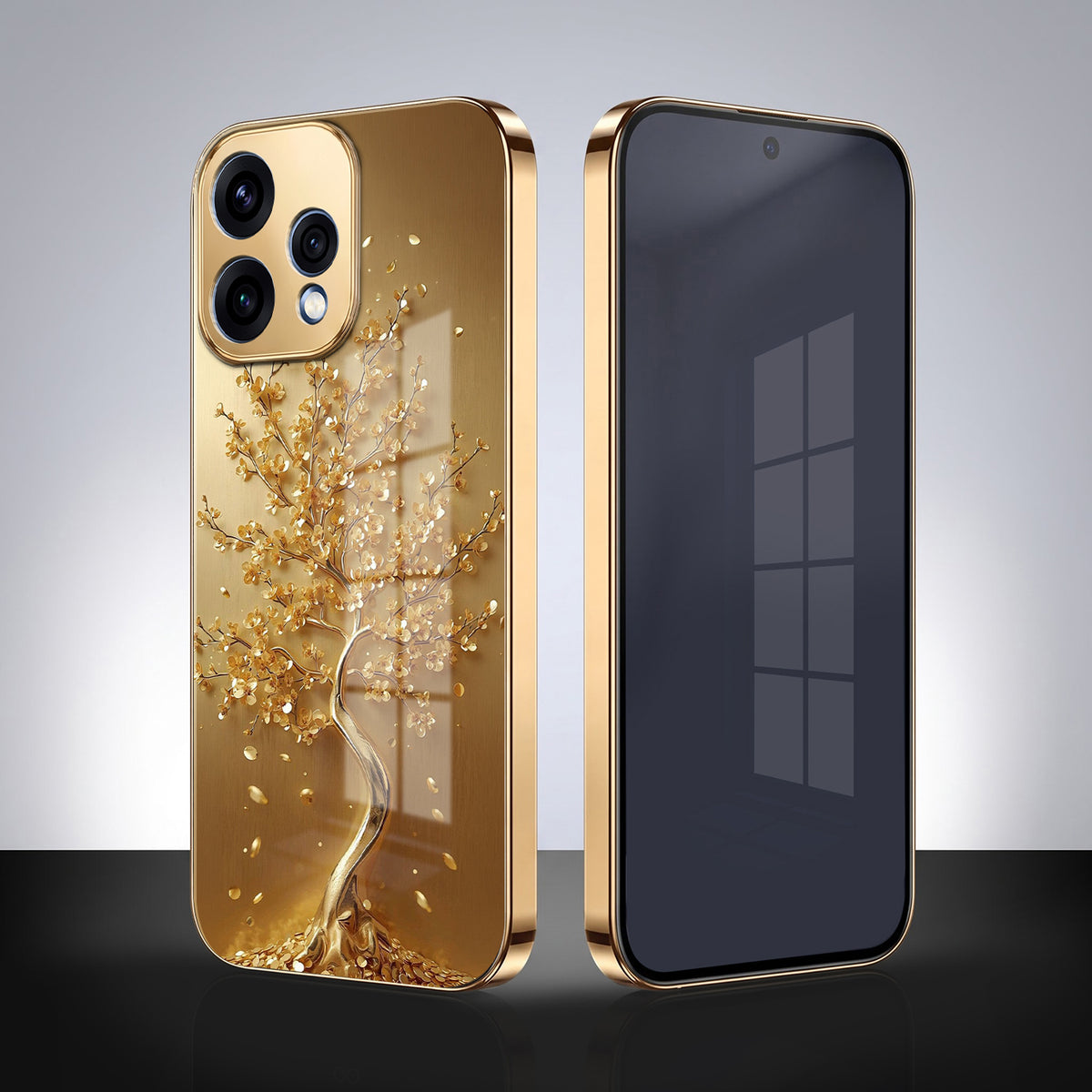 Oppo Reno 15 5G Golden Tree Gold Electroplated Glass Phone Back Case