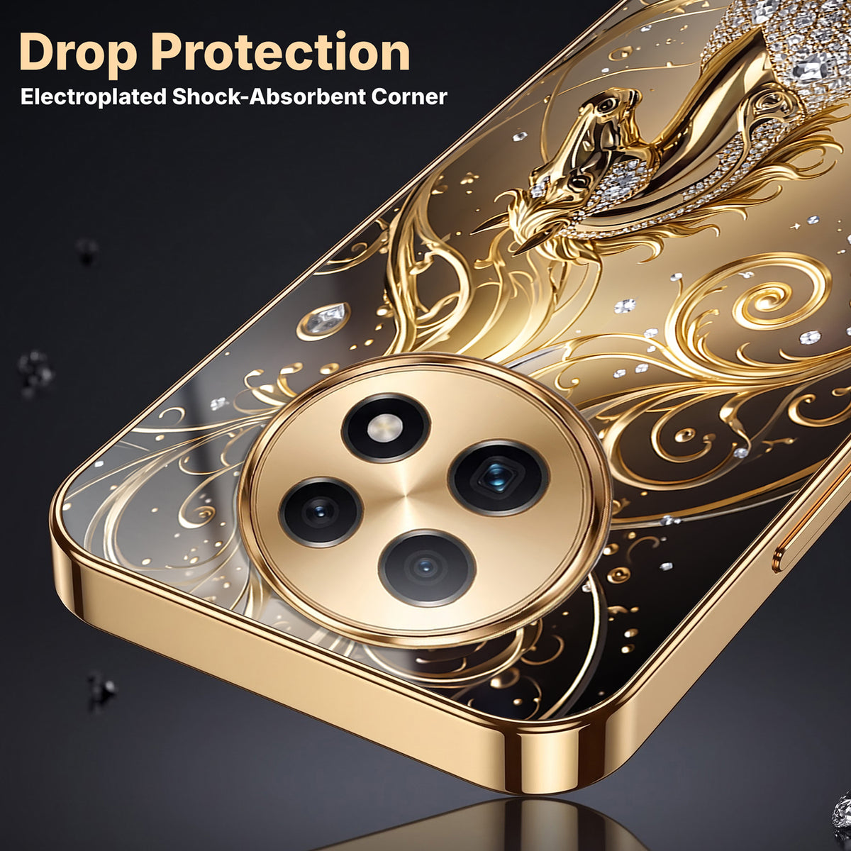 Oppo F29 Pro 5G Luxury Horse Texture Gold Electroplated Glass Phone Back Case