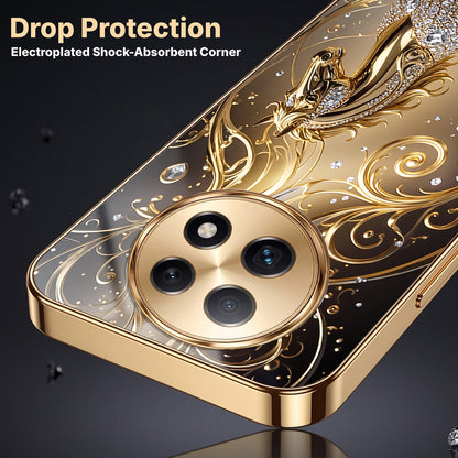 Oppo F29 Pro 5G Luxury Horse Texture Gold Electroplated Glass Phone Back Case