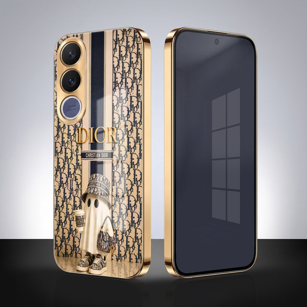 Vivo V70 FE 5G Luxury Dior Gold Electroplated Glass Phone Back Case