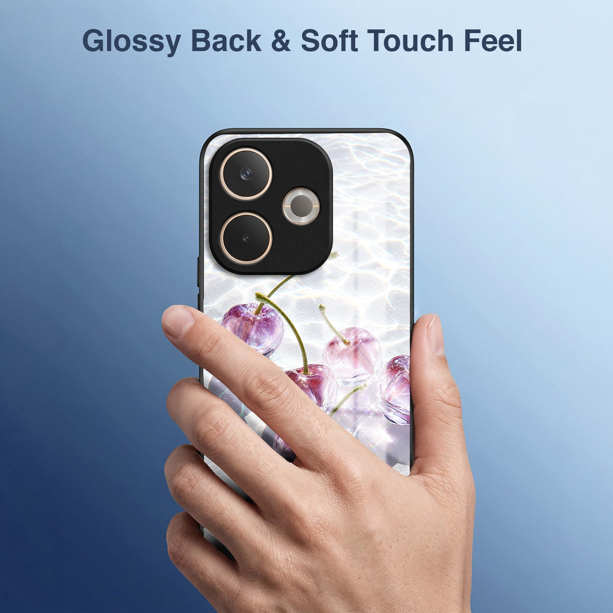 Oppo A5 Pro 5G Purple Transparent Cherry Acrylic Glass Back Case