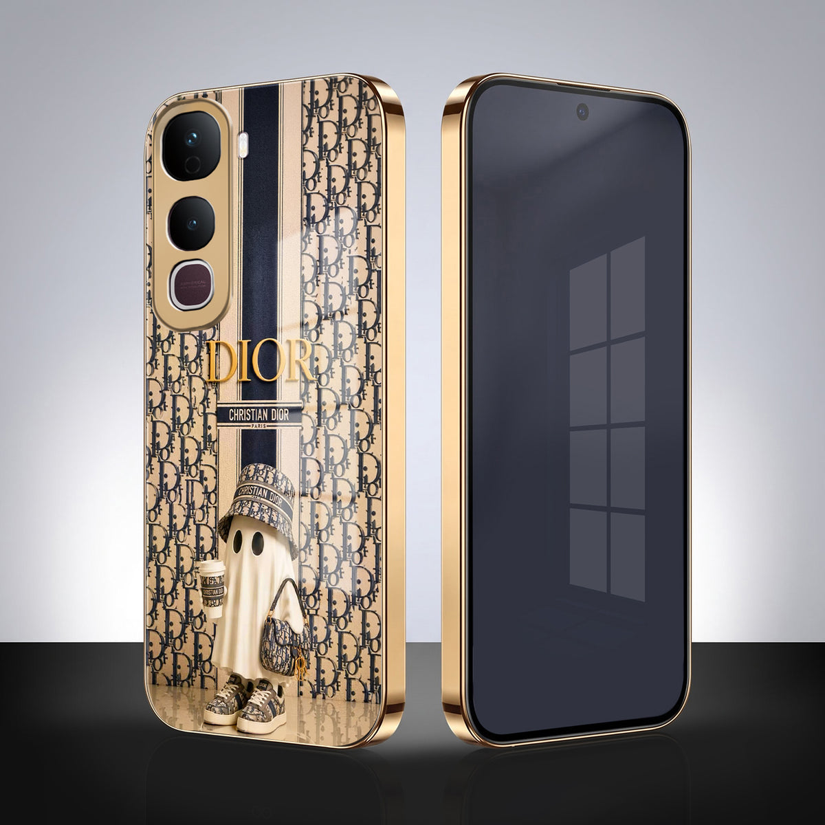 Vivo Y400 Pro 5G Luxury Dior Gold Electroplated Glass Phone Back Case