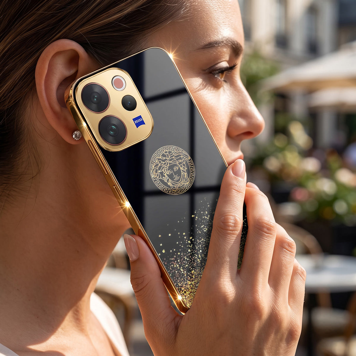 Vivo V70 5G Medusa Head Gold Electroplated Glass Phone Back Case