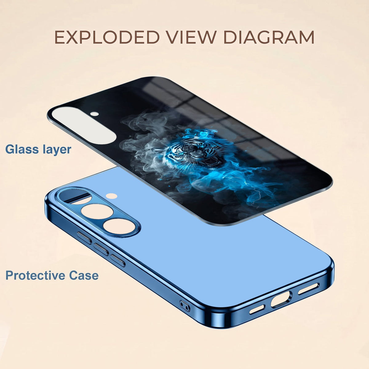 Samsung Galaxy A56 5G Blue Spirit Tiger Blue Electroplated Glass Phone Back Case