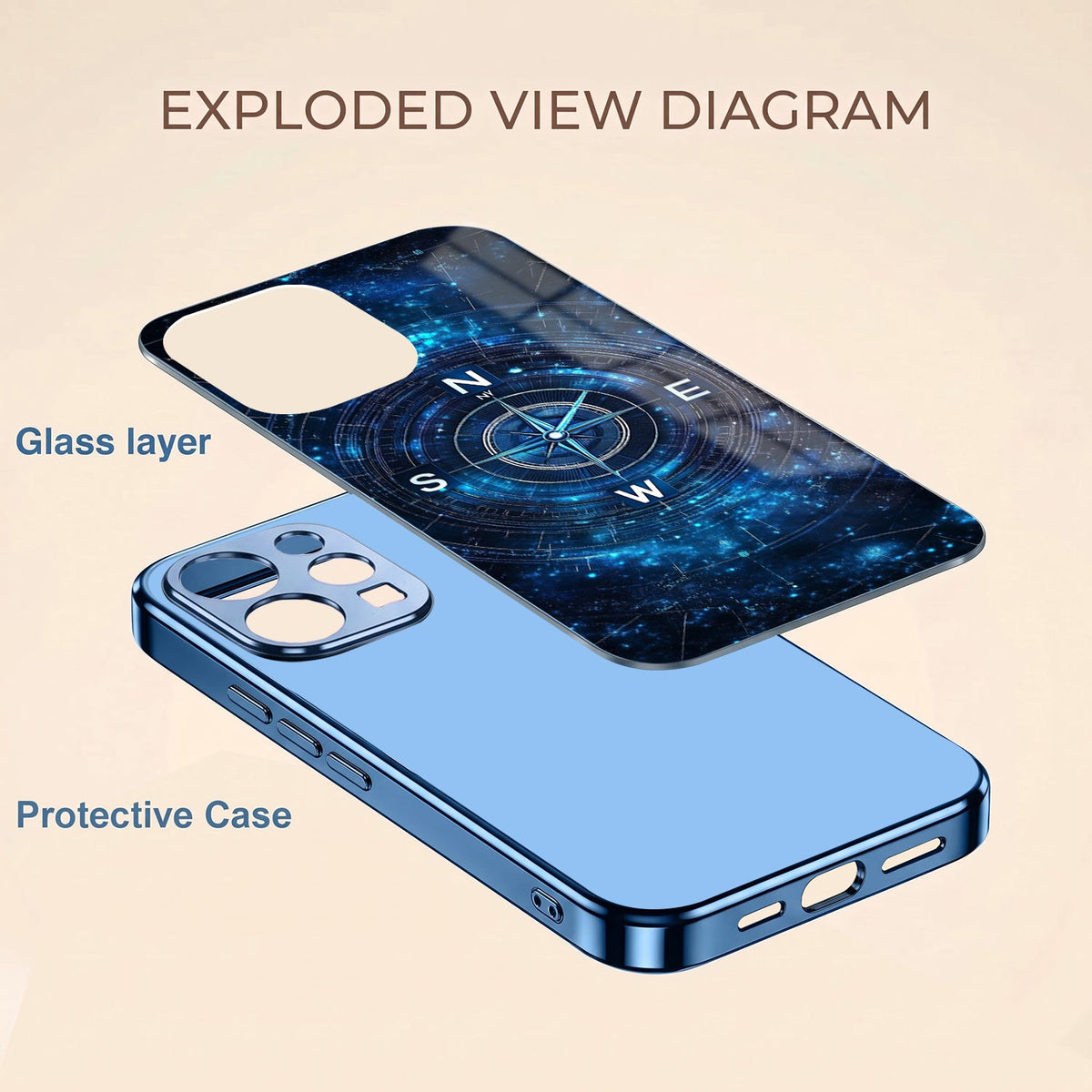 Vivo V70 5G Astral Compass Blue Electroplated Glass Phone Back Case