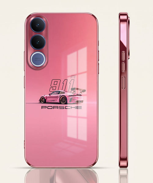 Vivo V70 FE 5G Luxury Porsche 911 Pink Electroplated Glass Phone Back Case
