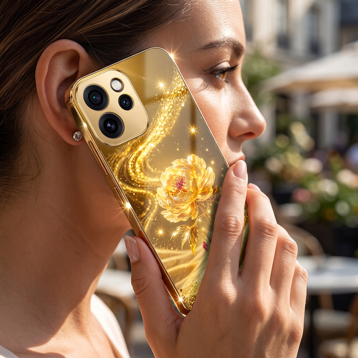 Oppo Reno 15 Pro Mini 5G Golden Rose Elegance Gold Electroplated Glass Phone Back Case