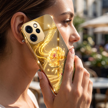 Oppo Reno 15 Pro Mini 5G Golden Rose Elegance Gold Electroplated Glass Phone Back Case