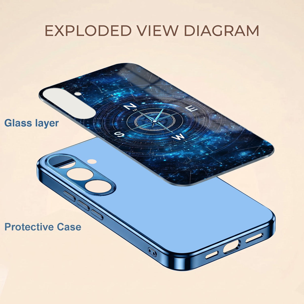 Samsung Galaxy A36 5G Astral Compass Blue Electroplated Glass Phone Back Case