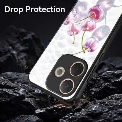 Oppo A5 Pro 5G Purple Transparent Cherry Acrylic Glass Back Case