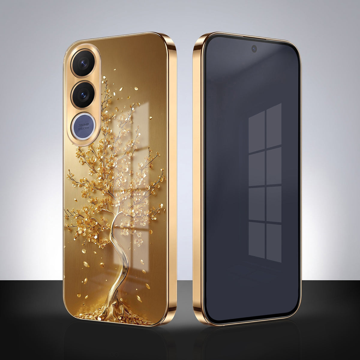 Vivo V70 FE 5G Golden Tree Gold Electroplated Glass Phone Back Case