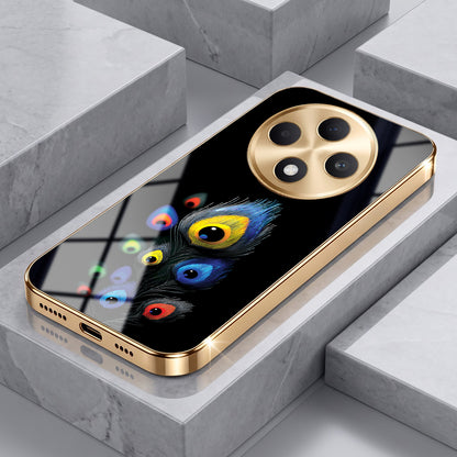 Oppo F27 5G Multi-Feather Peacock Gold Electroplated Glass Phone Back Case
