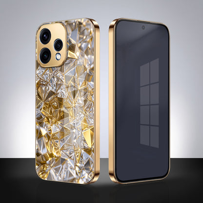 Oppo Reno 15 5G White Diamond Shatter Gold Electroplated Glass Phone Back Case