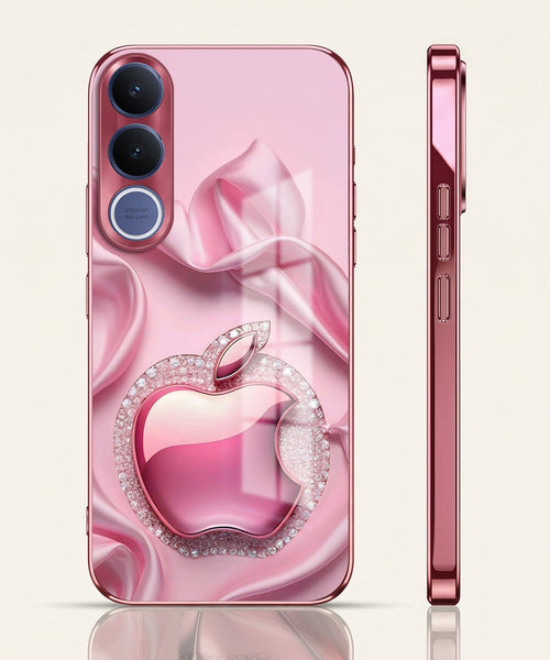 Vivo V70 FE 5G Luxury Apple Logo Pink Electroplated Glass Phone Back Case