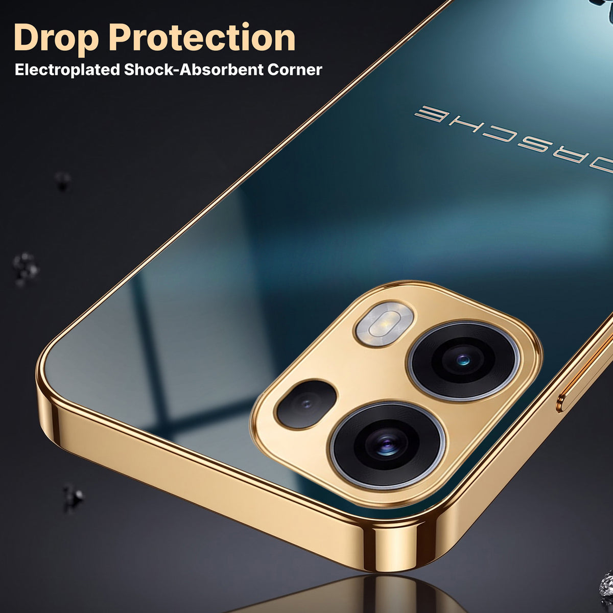 Oppo Reno 13 Pro 5G Porsche Luxury Gold Electroplated Glass Phone Back Case