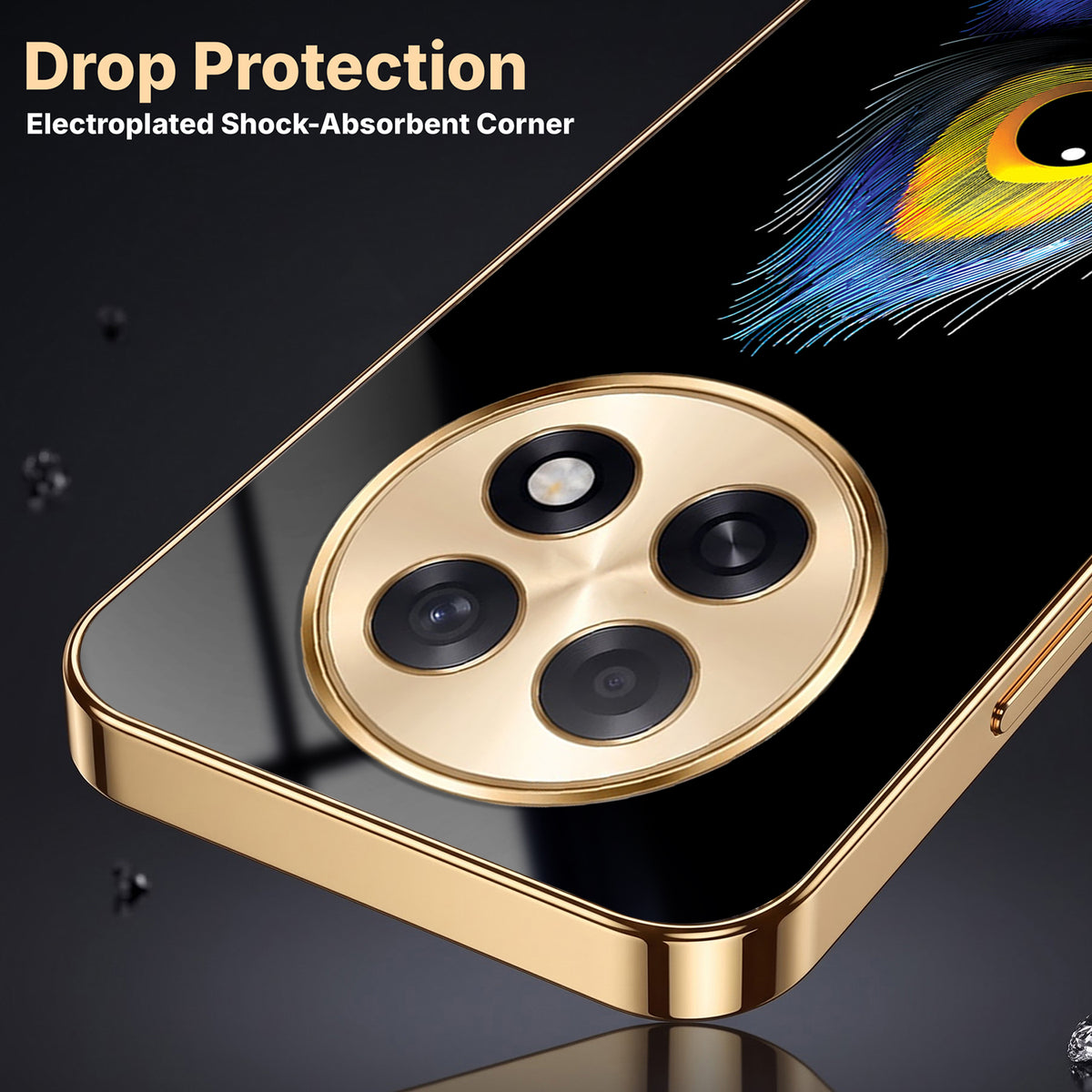 Oppo F31 Pro+ 5G Multi-Feather Peacock Gold Electroplated Glass Phone Back Case