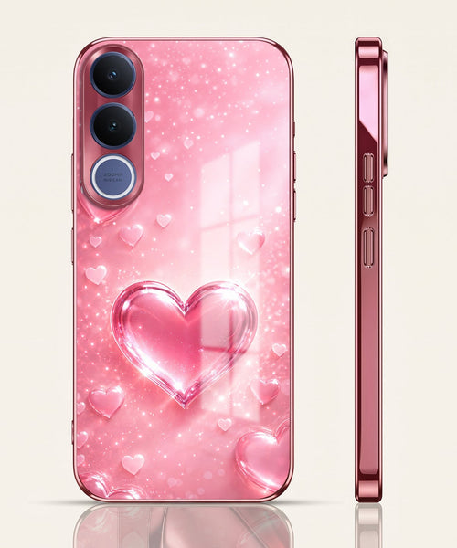Vivo V70 FE 5G Luxury 3D Jelly Heart Pink Electroplated Glass Phone Back Case