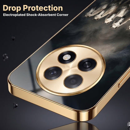 Oppo F31 Pro+ 5G Running Horses Gold Electroplated Glass Phone Back Case