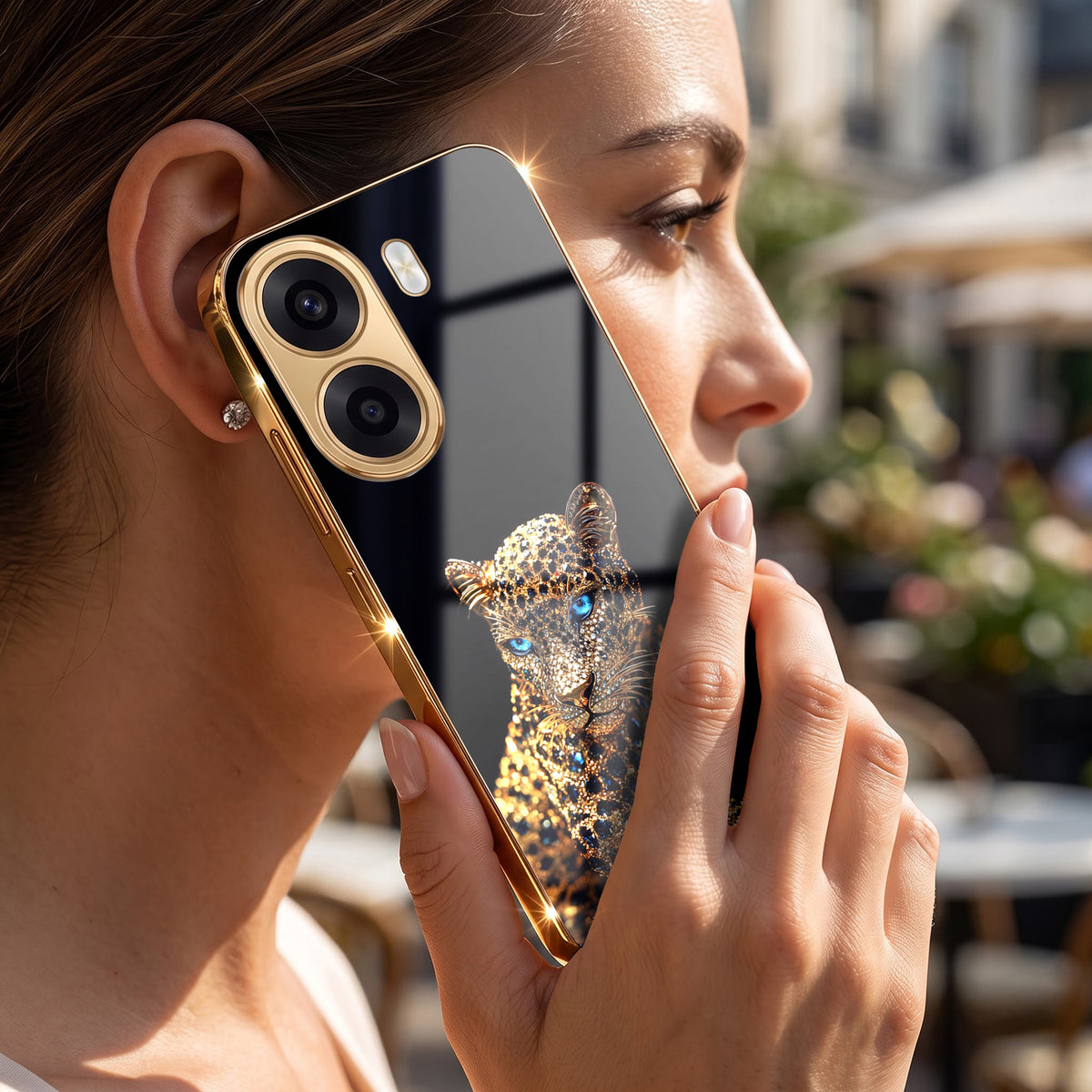 Oppo K14x 5G Panther Gold Electroplated Glass Phone Back Case