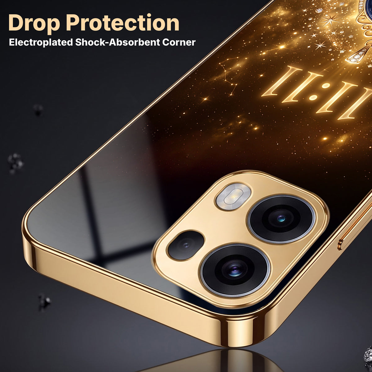 Oppo Reno 13 Pro 5G God’s Plan Evil Eye Gold Electroplated Glass Phone Back Case