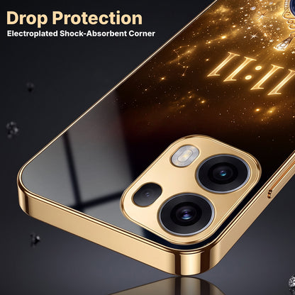 Oppo Reno 13 Pro 5G God’s Plan Evil Eye Gold Electroplated Glass Phone Back Case