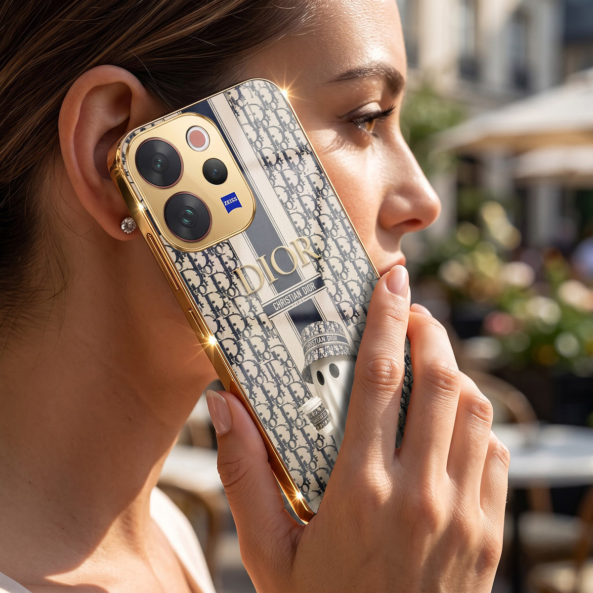 Vivo V70 5G Luxury Dior Gold Electroplated Glass Phone Back Case