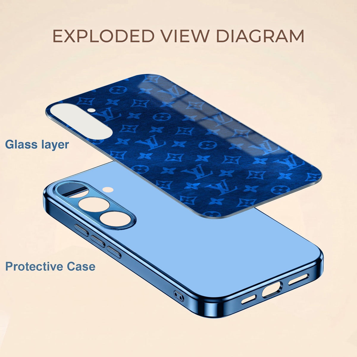 Samsung Galaxy A36 5G Luxury Monogram Blue Electroplated Glass Phone Back Case