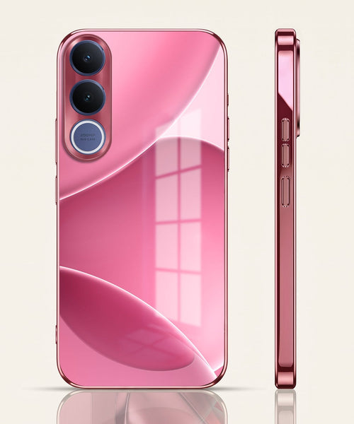 Vivo V70 FE 5G Luxury Glossy Wave Pink Electroplated Glass Phone Back Case